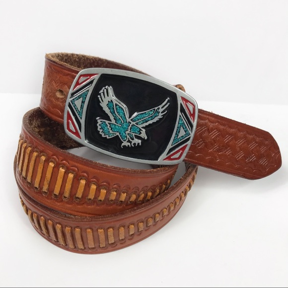 Debry Co. Other - Debry Enamel Turquoise Eagle Western Leather Belt